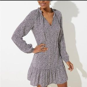 Loft Vine Tie Neck Flare Dress